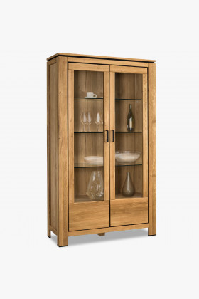 Drevená dvojdverová vitrína so sklom